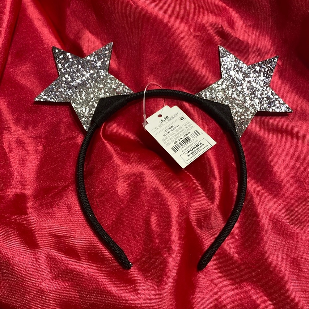 Girls Cat & Jack Headband Sparkly Stars Hair Accessory Silver Black